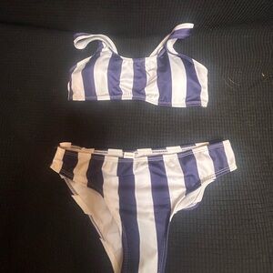Striped Blue and White Bikini Set